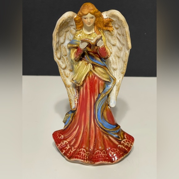 Vtg Beautiful Ceramic Angel Tii Collections With Red Dress Holding Book - Picture 1 of 11